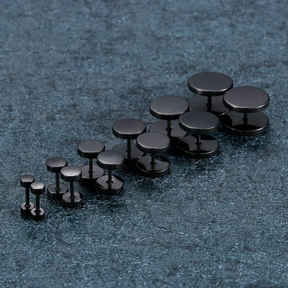 Aroncent 6 Pairs 4-14Mm Black Earrings for Men Women Fake Gauges Fake Earrings Stainless Steel Earrings Set