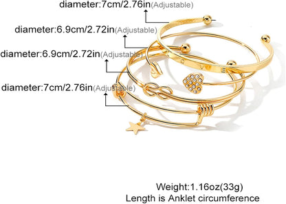 17IF Gold Bangle Bracelet for Women 14K Plated Multi Layer Cuff Bracelets Set Trendy Boho Textured Indian Punk Chunky Cable Smooth Bangles Elegance Stack Minimalist Jewelry Gift