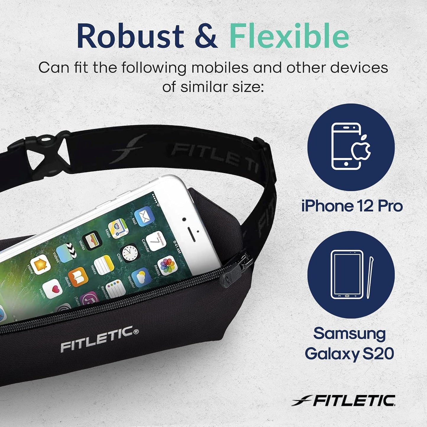 Expanded view of lightweight sports belt pouch showing phone compartment