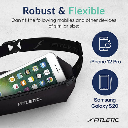 Expanded view of lightweight sports belt pouch showing phone compartment