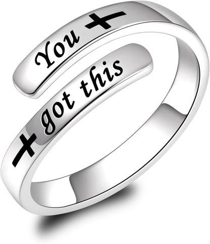 BEILIN 925 Sterling Silver Inspirational Jewelry Rings Adjustable Ring Personality Encouragement Gift for Teens Women