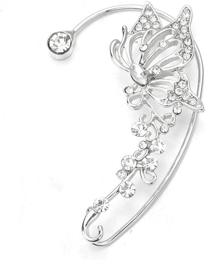 Silver Metal Butterfly Ear Clips without Piercing for Women Sparkling Zircon Ear Cuff Clip Earrings Wedding Jewelry