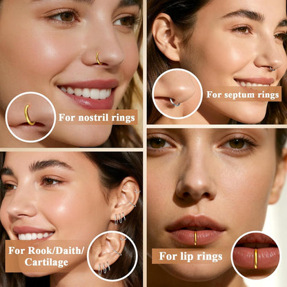 Hypoallergenic 10PCS 16G Large Nose Rings Hoops Set for Women Men, Gold/Silver 316L Surgical Stainless Steel Nose Hoops Hinged Clicker Earrings for Nose Cartilage Body Piercing Jewelry 8/10/12/14/16Mm
