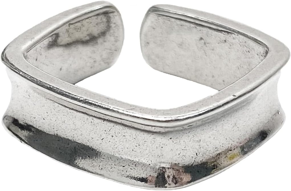 Handmade Vintage 925 Sterling Silver Wide Band Rings for Women/Men,Adjustable Thumb Finger Ring