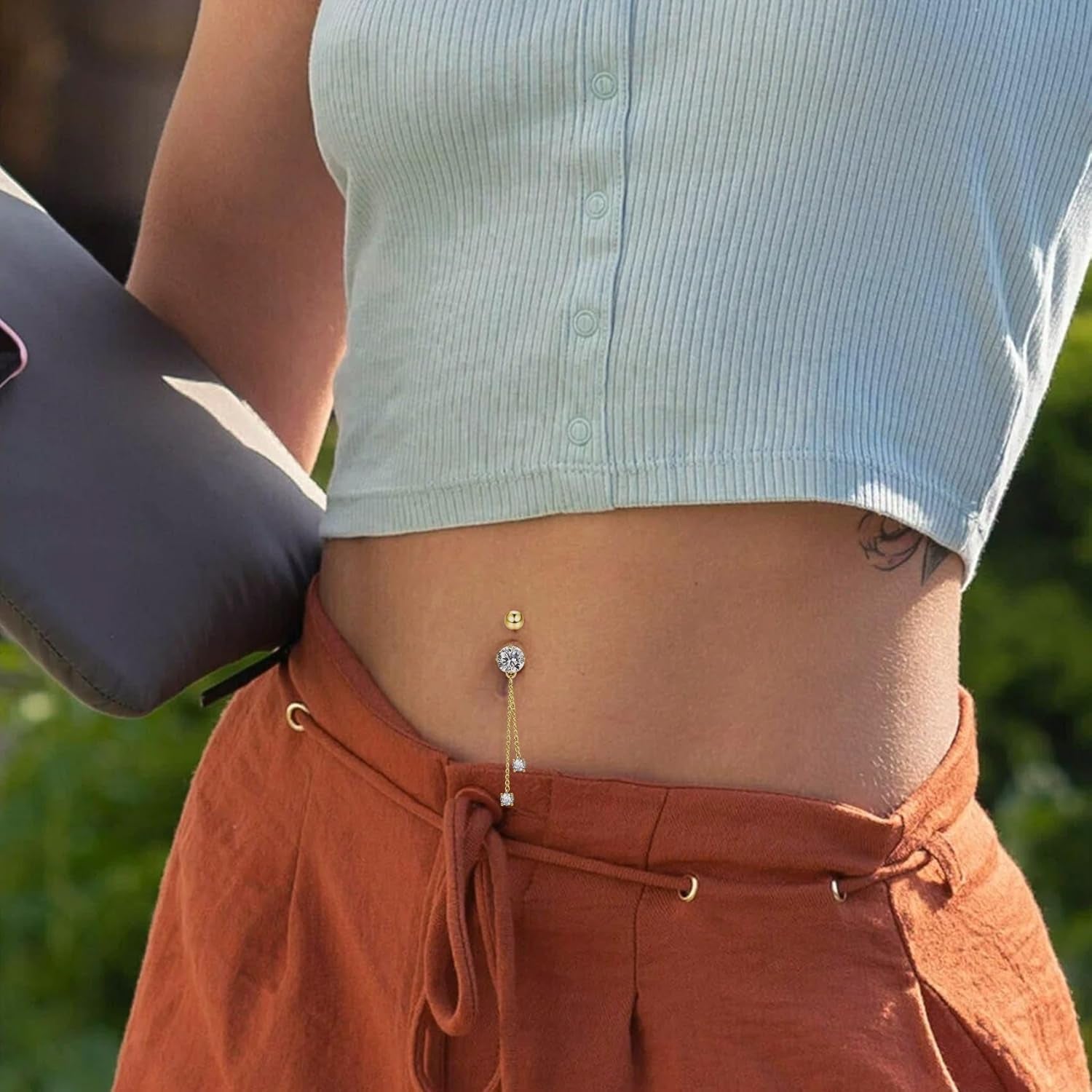 14G Clicker Belly Button Ring, Dangle Belly Button Rings, Surgical Stainless Steel CZ Cute Navel Body Piercing Jewelry for Women, Gold/Silver/Pink