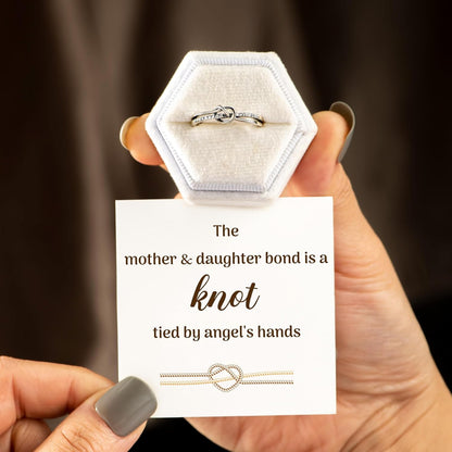 STORYJEWELLERY Mother Daughter Rings, Christmas Gifts for Mom and Daughters, 925 Sterling Silver Heart Knot Ring for Mom, Birthday Gifts, Matching Mother Daughter Jewelry