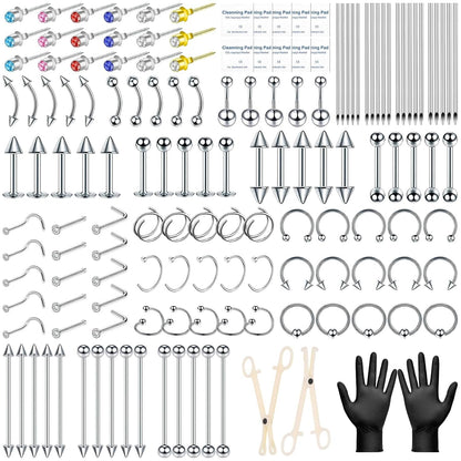 104PCS Body Septum Piercing Kit with 14G/16G/20G Piercing Needles Piercing Jewelry and Tool Set for Ear Nose Belly Button Nipple Lip Cartilage Eyebrow Tongue Navel Piercing Kit for All Piercings