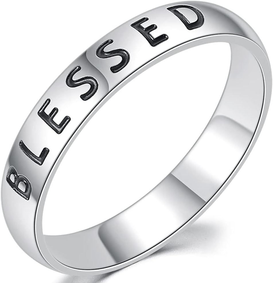 4mm stainless steel blessed inspirational ring showing engraved text detail