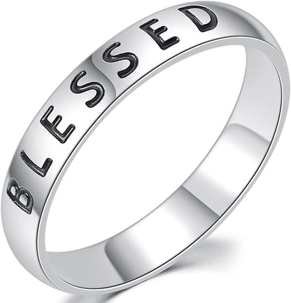4mm stainless steel blessed inspirational ring showing engraved text detail
