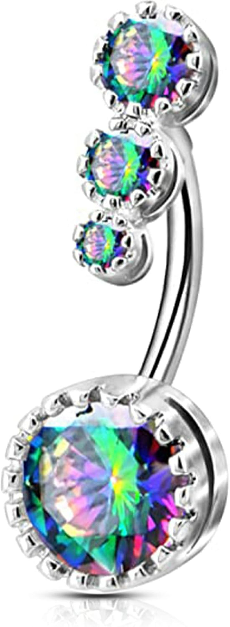 OUFER 316L Surgical Steel Belly Button Rings, Clear CZ Navel Rings, Belly Piercing Jewelry