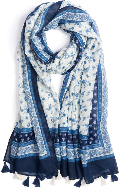 Scarf for Women Lightweight Soft Floral Leopard Printed Scarves Fall Winter Fashion Shawl Wrap with Fringe