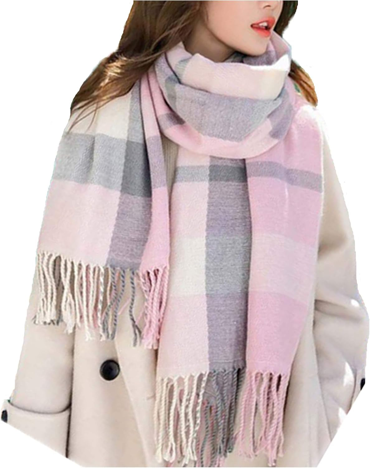 Wander Agio Women'S Fashion Scarves Long Shawl Winter Thick Warm Knit Large Plaid Scarf