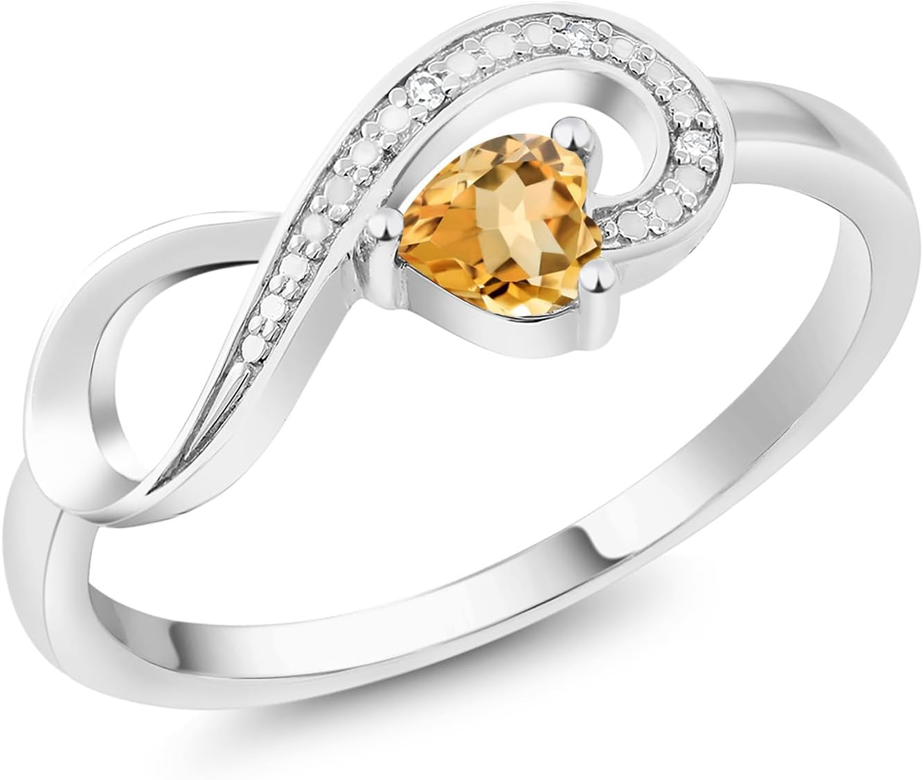 Gem Stone King Infinity Ring for Women | 10K White Gold | 4MM Heart Gemstone Birthstone and White Diamond Accent | Heart Shape Wedding Engagement Anniversary Promise Ring for Women