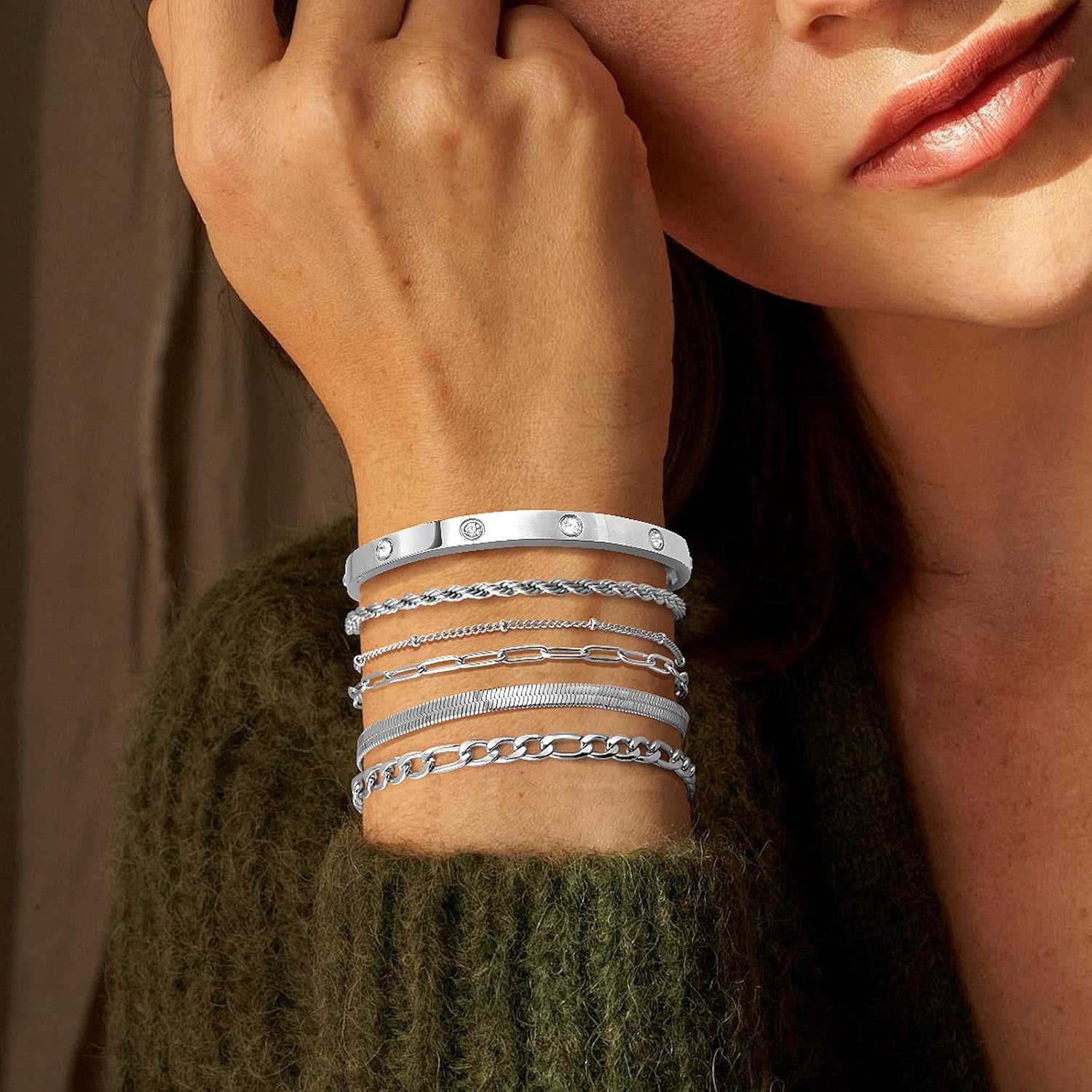 Gold Bracelets for Women Non Tarnish, Dainty 18K Gold Plated Bracelets Stack Trendy Waterproof Stackable Bangles, Cuban Link Paperclip Chain Jewelry Set Fashion Accessories Gifts for Women