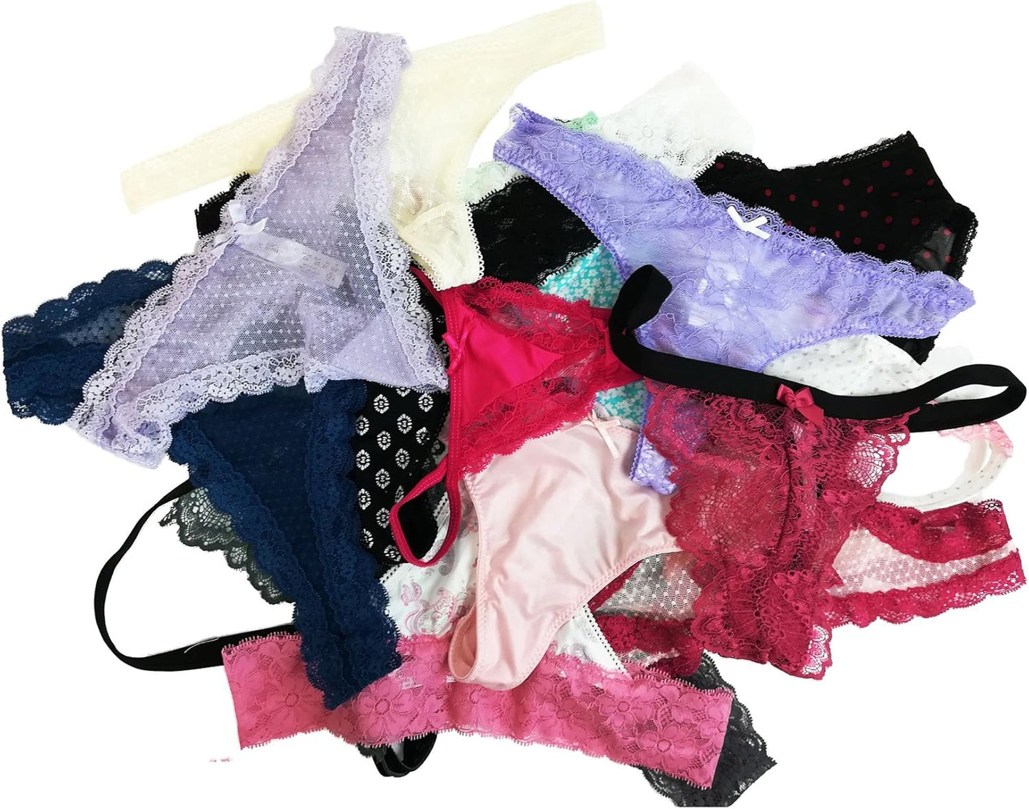 Colorful thong g-string underwear collection lay flat