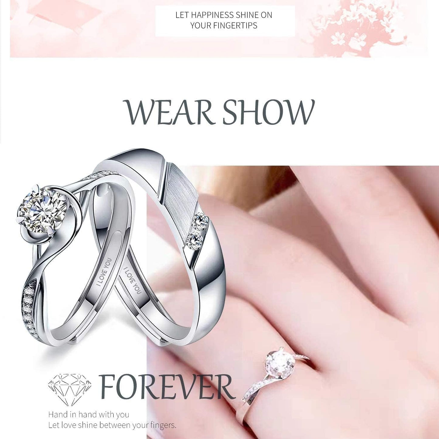 Sunamy Endless Love Matching Couple Rings for Him and Her Set, Adjustable S925 Silver Romantic Heart Design, Engagement Ring