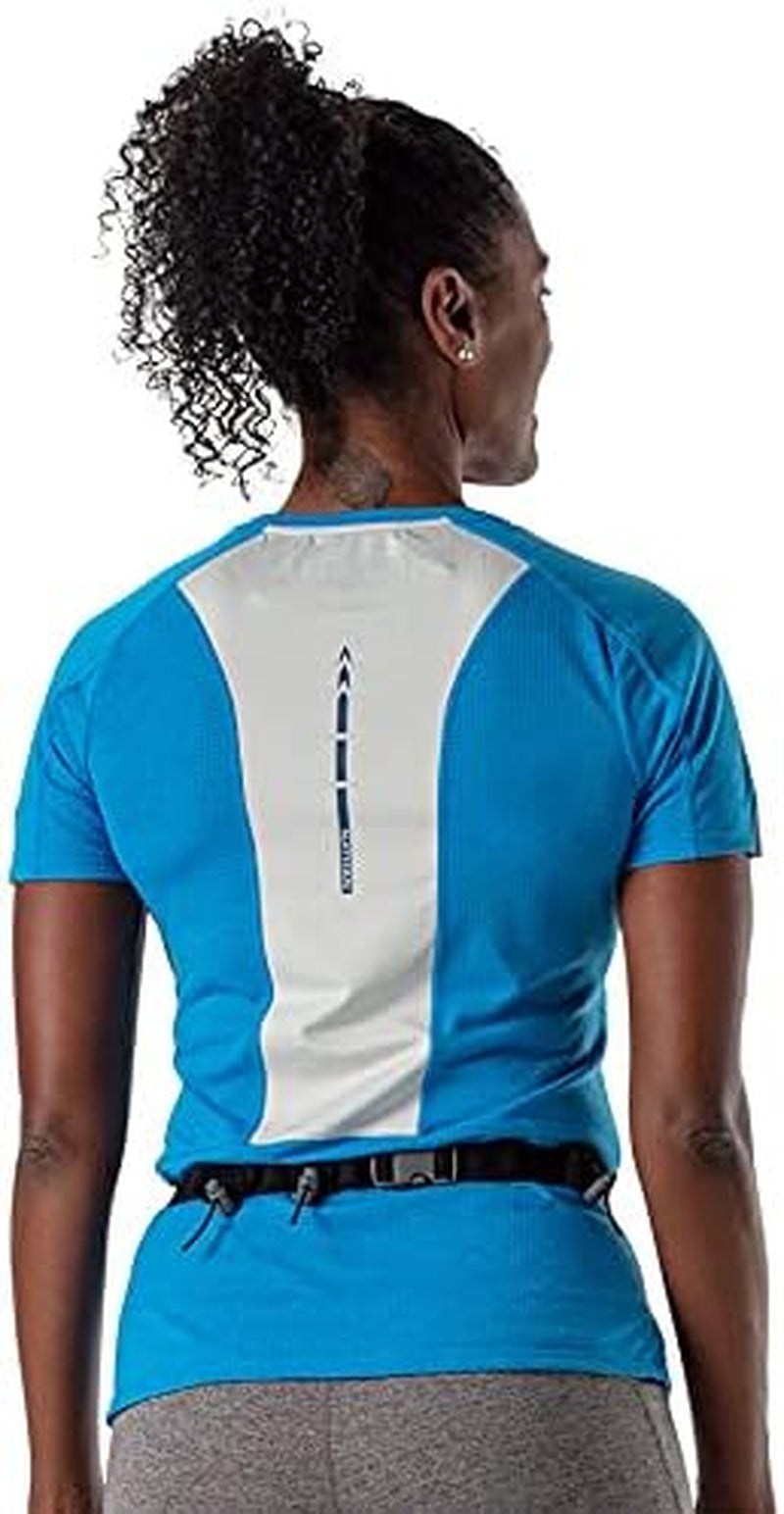 Woman runner with compact belt pack showing bounce-free fit