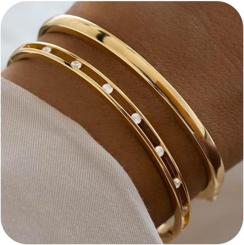 Gold Bangle Bracelets for Women, 18K Gold/Silver Plated Bangles for Women Gold Bracelets for Women Cuff Bracelet Tarnish Free Jewelry for Women Accessories for Her Gifts