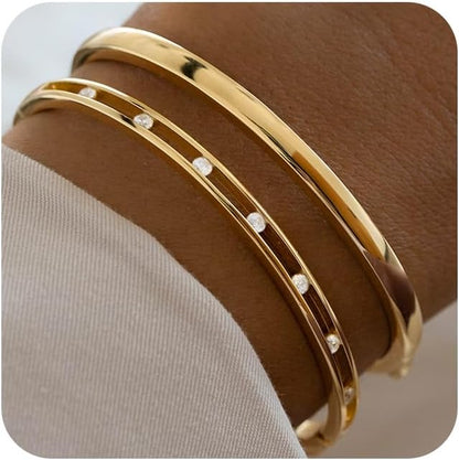 Gold Bangle Bracelets for Women, 18K Gold/Silver Plated Bangles for Women Gold Bracelets for Women Cuff Bracelet Tarnish Free Jewelry for Women Accessories for Her Gifts