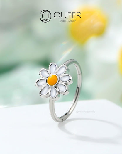 OUFER Nose Rings Hoops, 316L Surgical Steel Hinged Segment Nose Rings 20G, Silver Gold Nose Rings with Cute Daisy Design, Nose Nostril Piercing Jewelry for Women and Men
