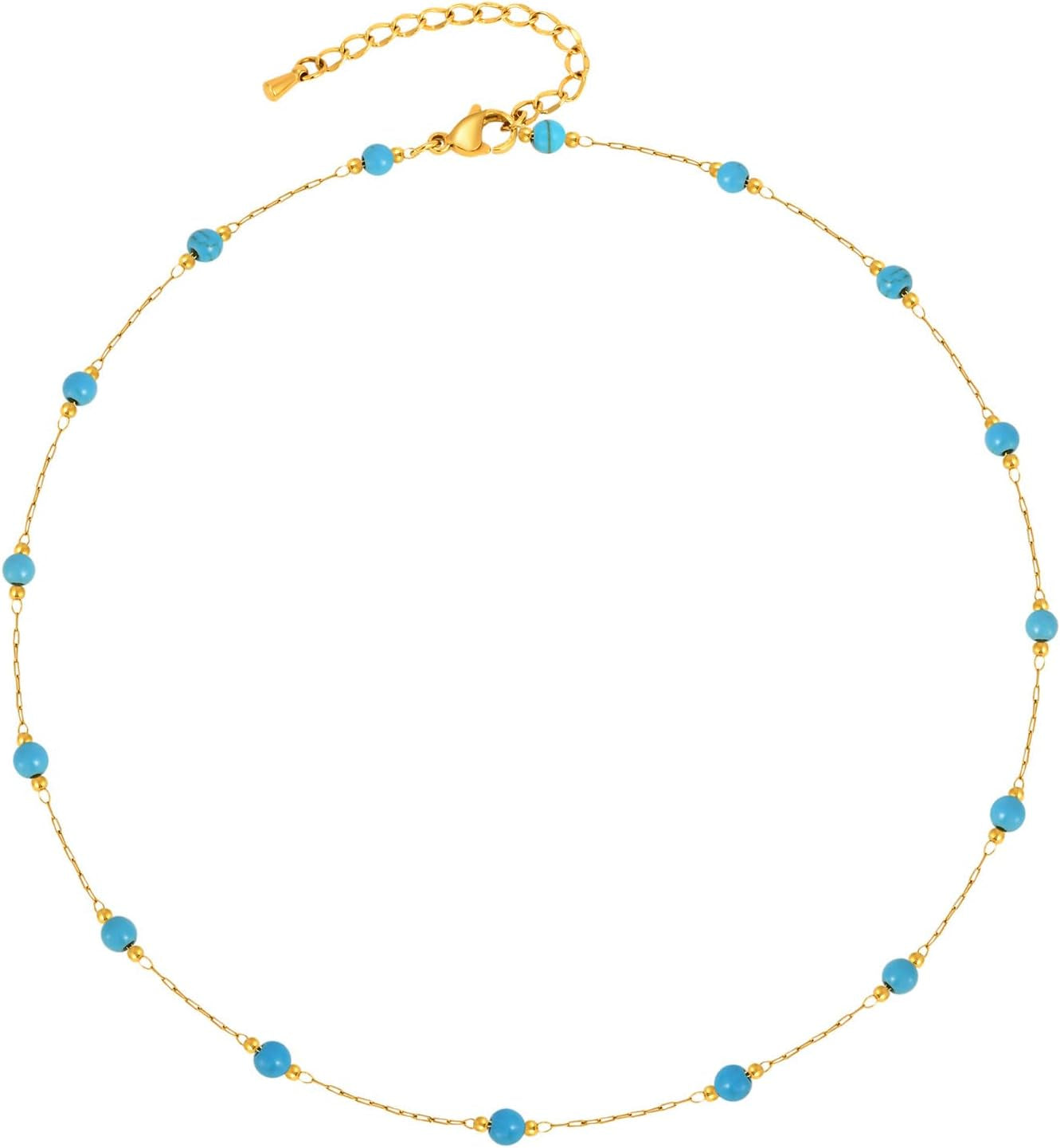 Gold Evil Eye Turquoise Necklace - 14K Gold Plated Turquoise Beaded Necklaces,Non Tarnish Golden Lucky Protection Western Jewelry,Trendy Boho Evil Eye Choker Gifts for Women Girlfriend Sister Wife