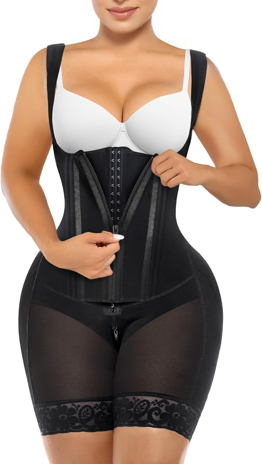 SHAPERX fajas colombianas shapewear with zipper and hooks front view