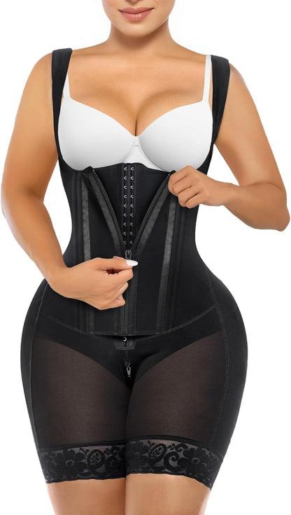 SHAPERX fajas colombianas shapewear with zipper and hooks front view