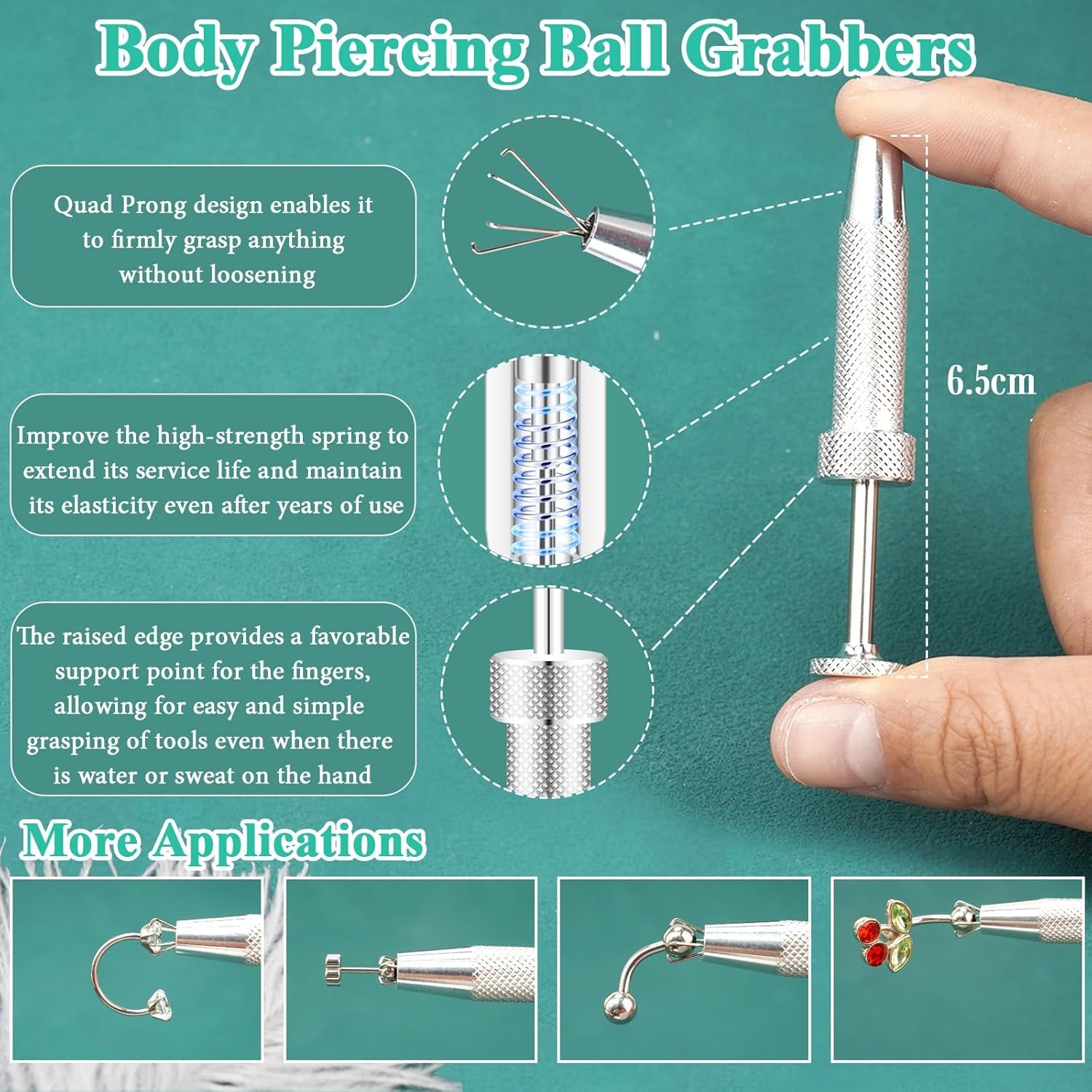 Upgraded Anti-Slip Piercing Ball Grabber Tool for Changing Jewelry-14G 16G 18G 20G Stainless Steel Threadless Insertion Pin & Flat Back Earring Applicator,Thread Body Piercing Kit for Ear Nose Lip