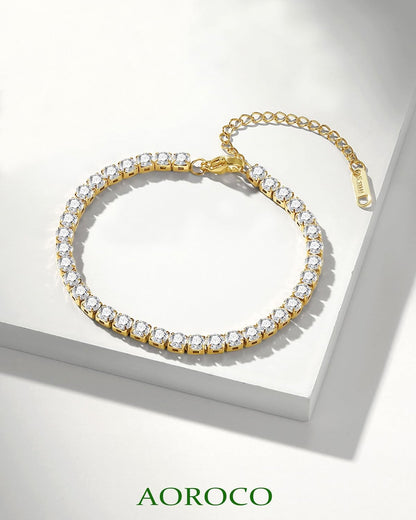 3Pcs 18K Gold Plated Love Bangle Clover Lucky Tennis Bracelets Set Non Tarnish Trendy Bracelet Jewelry Gifts for Women