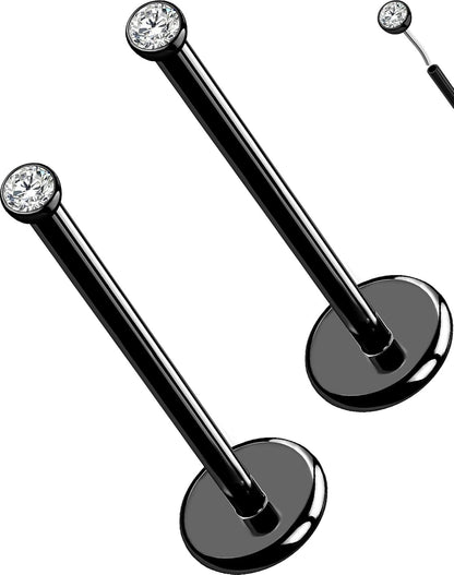 OUFER 2Pcs 20G/18G/16G G23 Titanium Threadless Nose Stud Earrings Flat Back Tiny CZ Small Nose Helix Cartilage Tragus Conch Labret Medusa Monroe Piercing Jewelry for Women Men