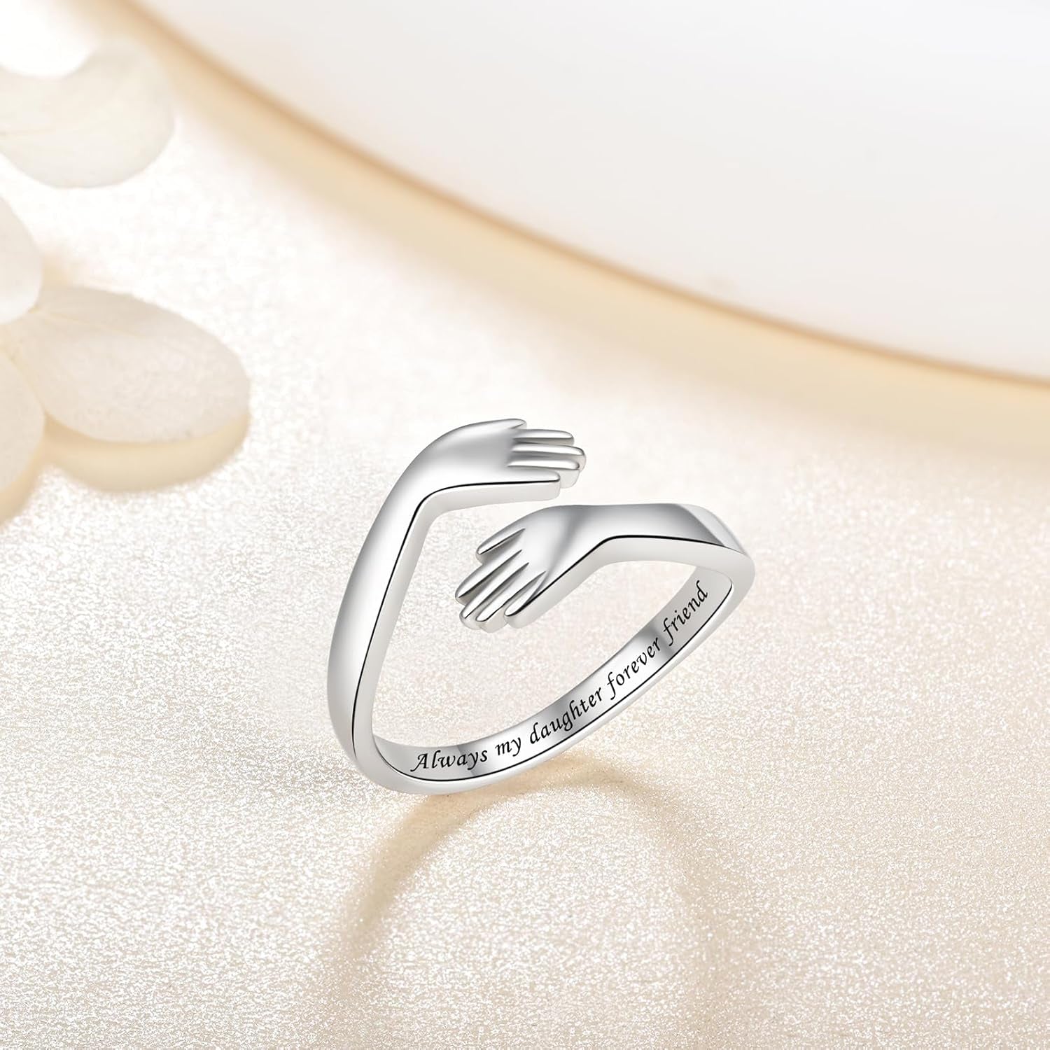 Hug rings for women close-up displaying continuous embrace detail