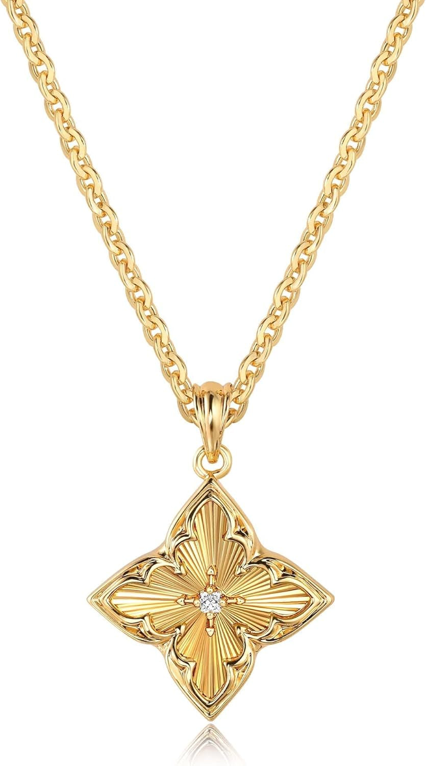 LOYATA Clover Necklace-Dainty Four Leaf Clover Necklace for Women 14K Real Gold Plated Non Tarnish Pendant Necklaces for Women Charm Trendy Jewelry Gifts for Women