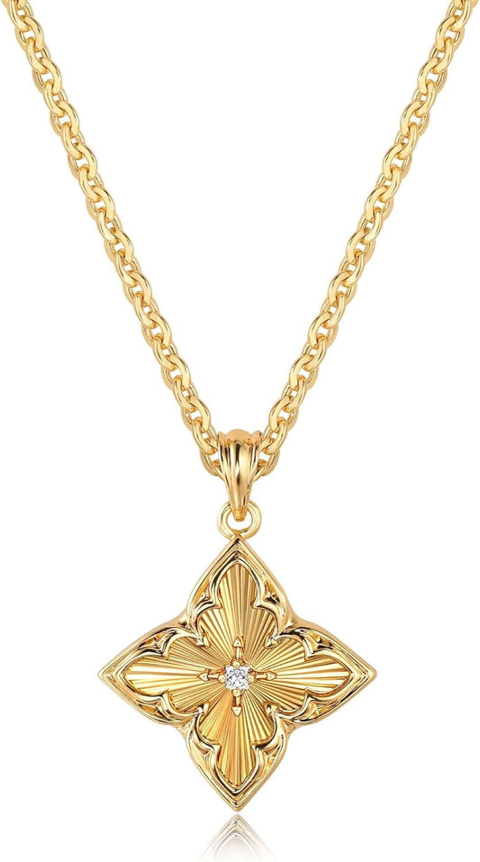 LOYATA Clover Necklace-Dainty Four Leaf Clover Necklace for Women 14K Real Gold Plated Non Tarnish Pendant Necklaces for Women Charm Trendy Jewelry Gifts for Women