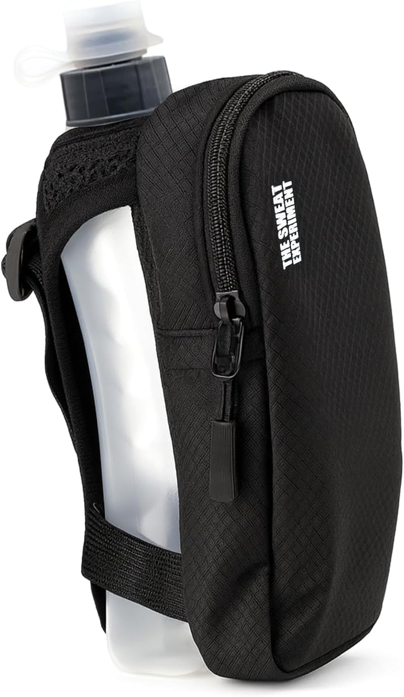 12oz grip-free running water bottle with integrated phone holder