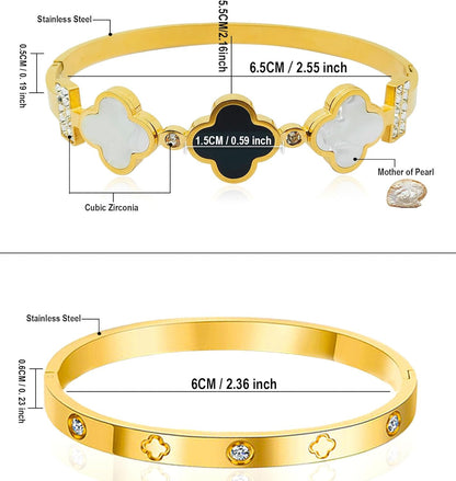 Clover Bracelet for Women, Stainless Steel Four Leaf Clover Bracelet, 18K Gold Plated Stackable Bracelet Jewelry, Lucky Love Cuff Bangle, Birthday Gift for Women