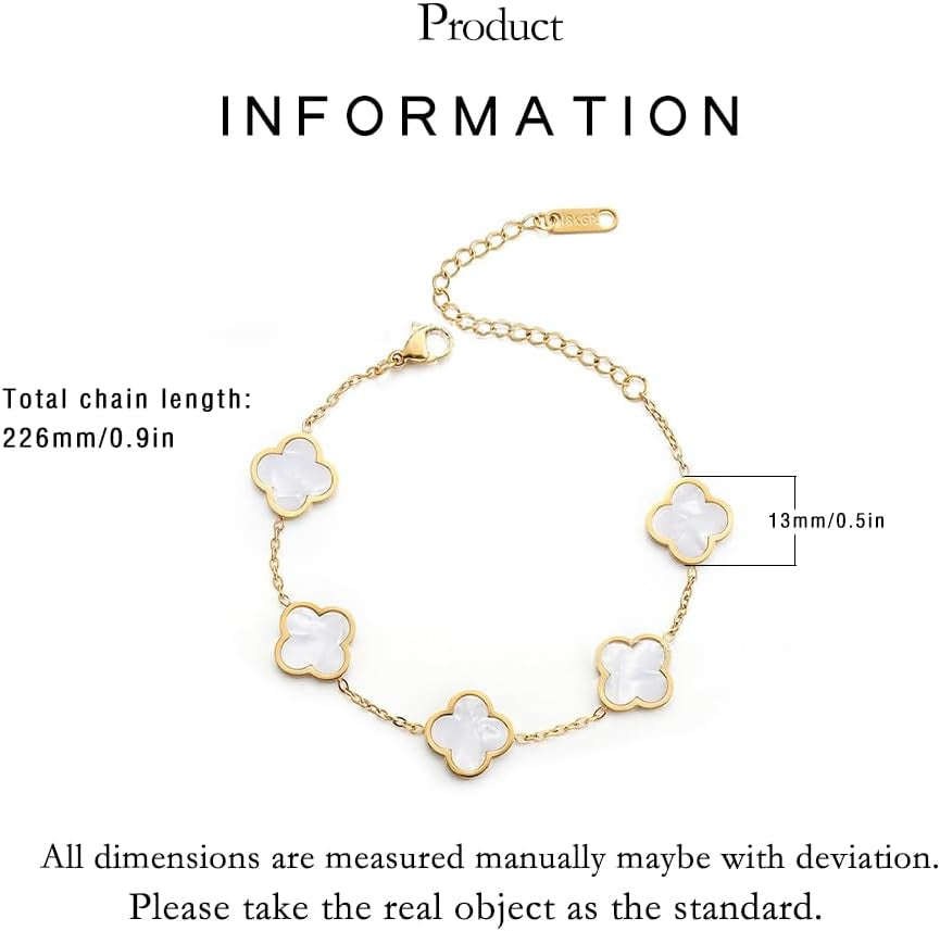 Women'S Four Leaf Clover 18K Gold Plated Lucky Bracelet, White/Black/Red/Blue Four Leaf Flower Adjustable Bracelet Women'S Fashion Jewelry Gifts