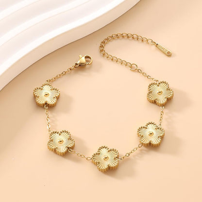 Lucky Clover Necklace Jewelry Sets,18K Gold Plated Flower Design Five Leaf Bracelet,Clover Necklace Pendant,Clover Earrings for Women Lucky, 4 Leaf Clover Necklace