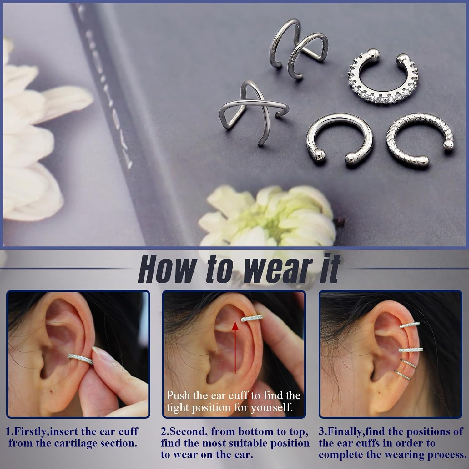 5 Pcs Thin Chunky Ear Cuff Earrings for Women 14K Gold Plated Brass Ear Cuffs Non Piercing Trendy Clip on Cartilage Earrings Cubic Zirconia Fake Piercings Earrings Jewelry