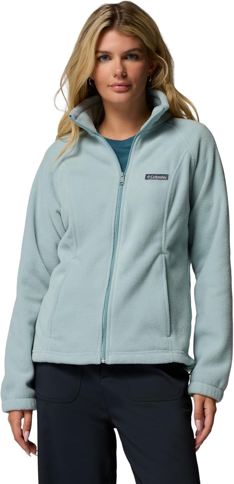 Flat lay of Columbia women's fleece in multiple colors