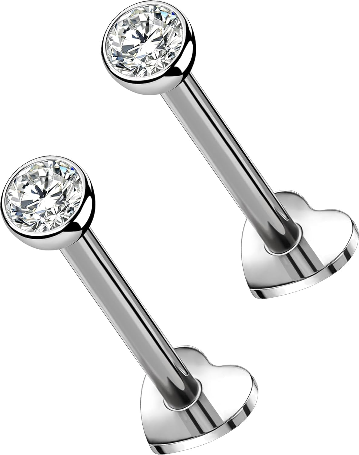 OUFER 2Pcs 20G/18G/16G G23 Titanium Threadless Nose Stud Earrings Flat Back Tiny CZ Small Nose Helix Cartilage Tragus Conch Labret Medusa Monroe Piercing Jewelry for Women Men