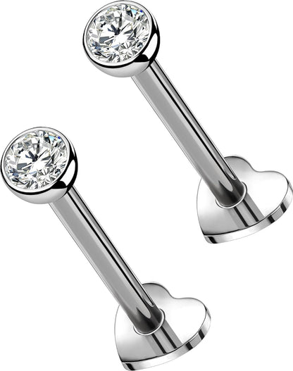 OUFER 2Pcs 20G/18G/16G G23 Titanium Threadless Nose Stud Earrings Flat Back Tiny CZ Small Nose Helix Cartilage Tragus Conch Labret Medusa Monroe Piercing Jewelry for Women Men