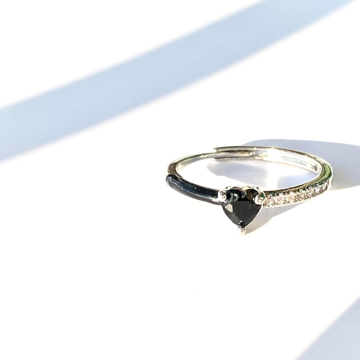 Adjustable open design love ring with black heart enamel