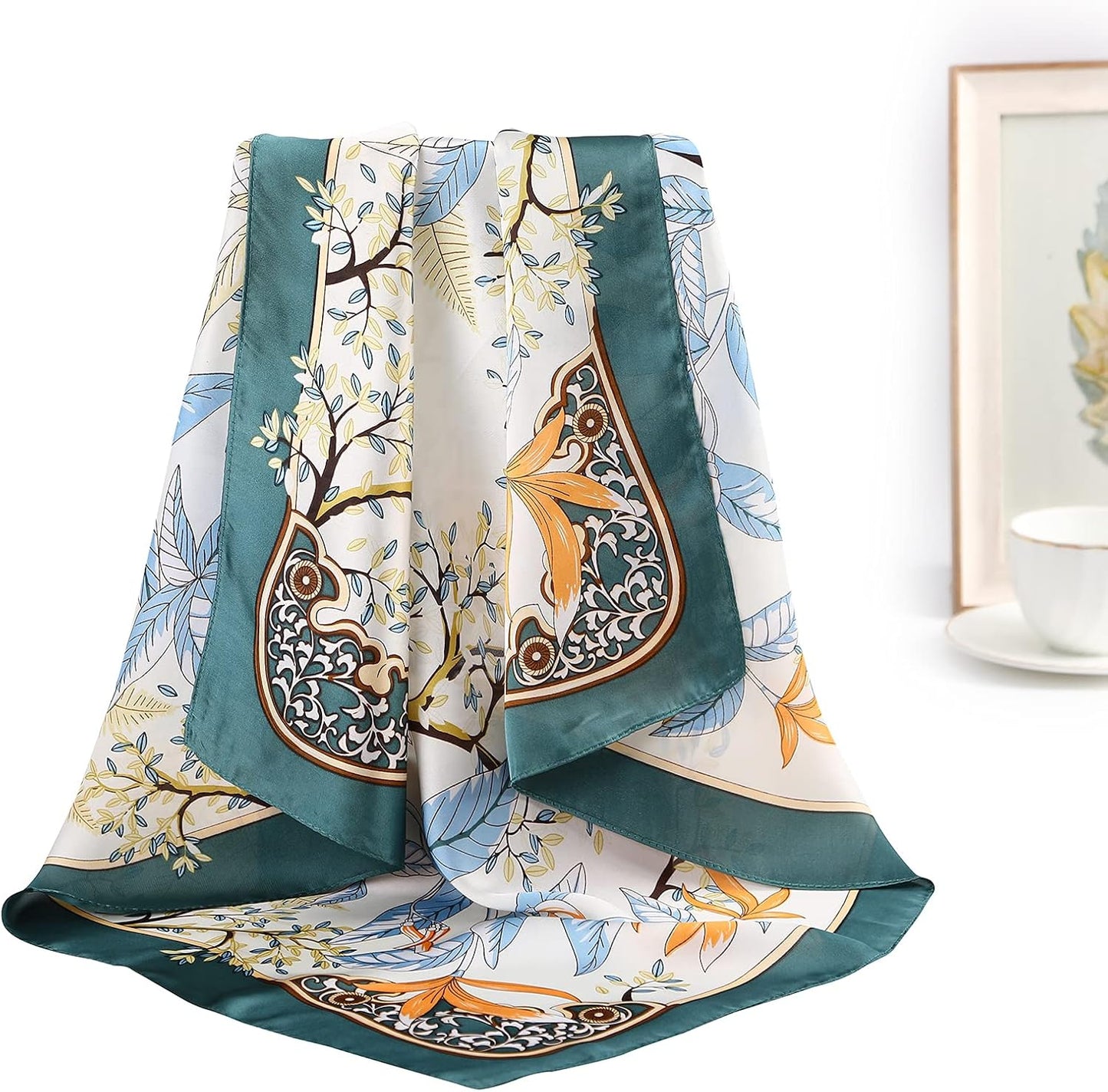 CHLINS 27 Inches Silk Feeling Square Head Scarf - 4 Pcs Satin Square Head Scarves for Women Hair Bandanas