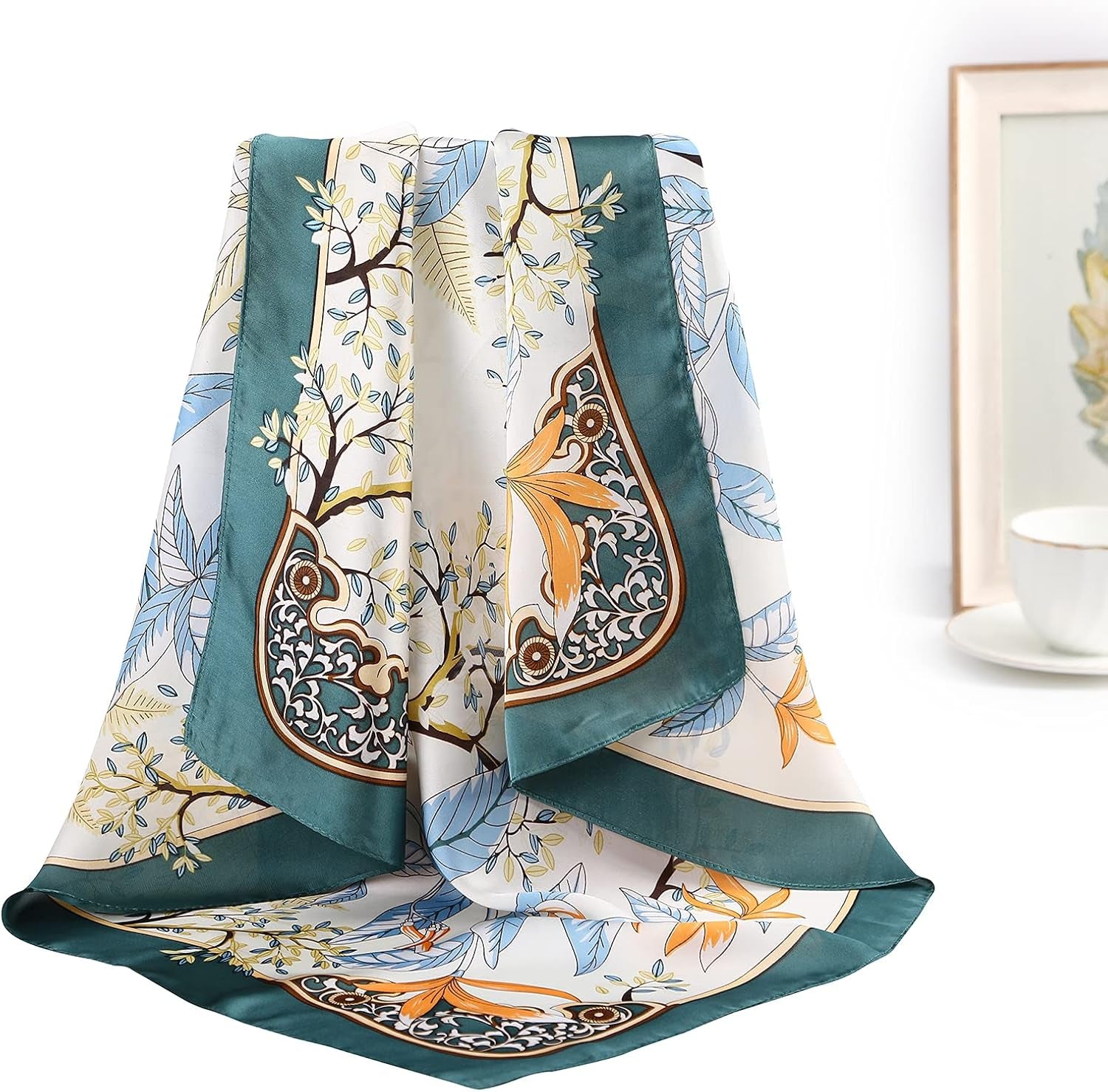 CHLINS 27 Inches Silk Feeling Square Head Scarf - 4 Pcs Satin Square Head Scarves for Women Hair Bandanas