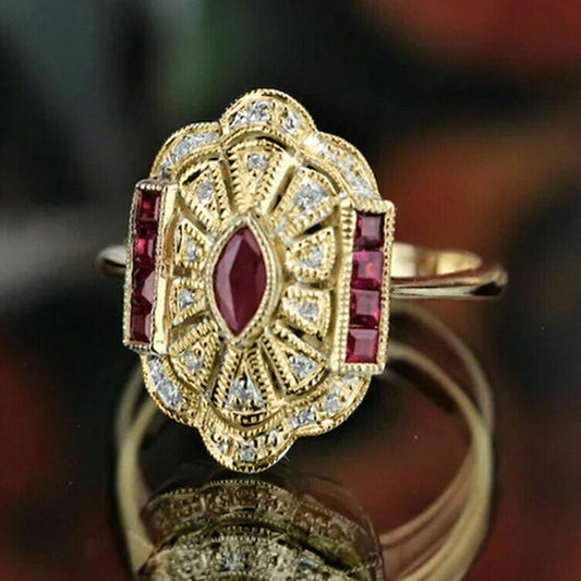 Gold plated cubic zirconia boho chic statement ring for women
