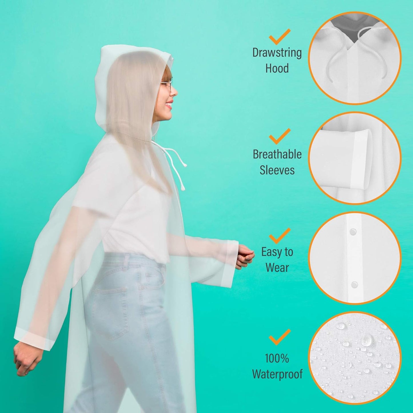 Rain poncho being worn while hiking in wet weather conditions