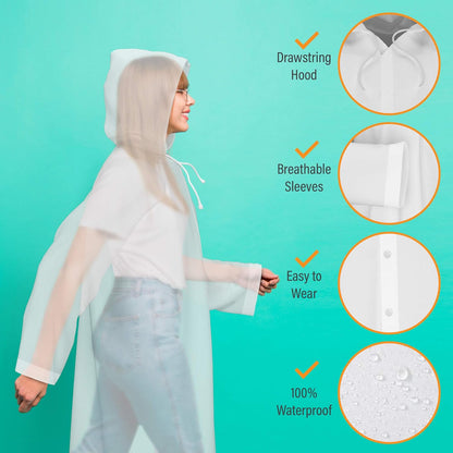 Rain poncho being worn while hiking in wet weather conditions