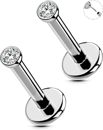 OUFER 2Pcs 20G/18G/16G G23 Titanium Threadless Nose Stud Earrings Flat Back Tiny CZ Small Nose Helix Cartilage Tragus Conch Labret Medusa Monroe Piercing Jewelry for Women Men