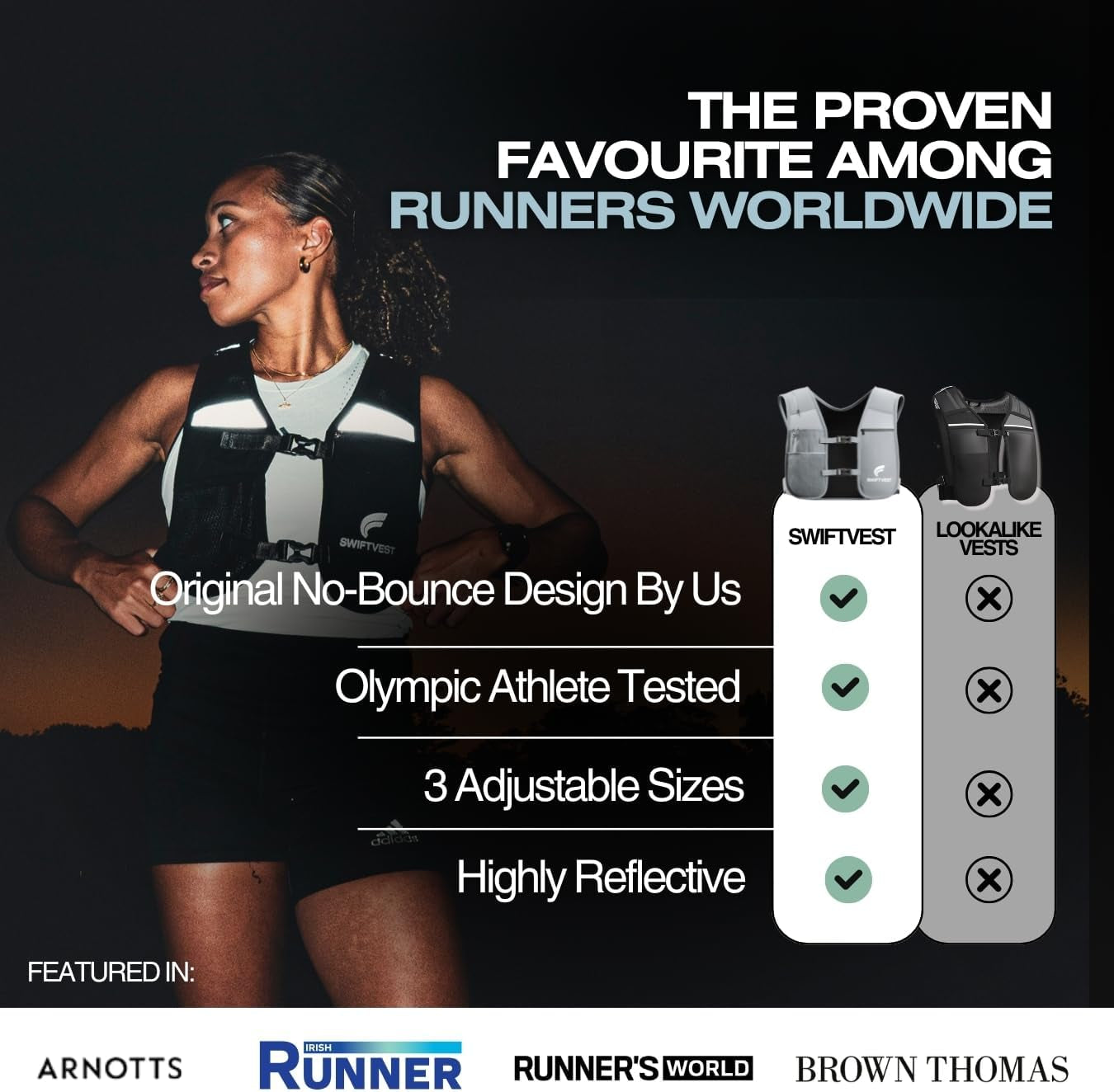 Adjustable running gear vest fitted on woman from front view