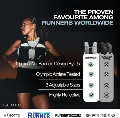 Adjustable running gear vest fitted on woman from front view